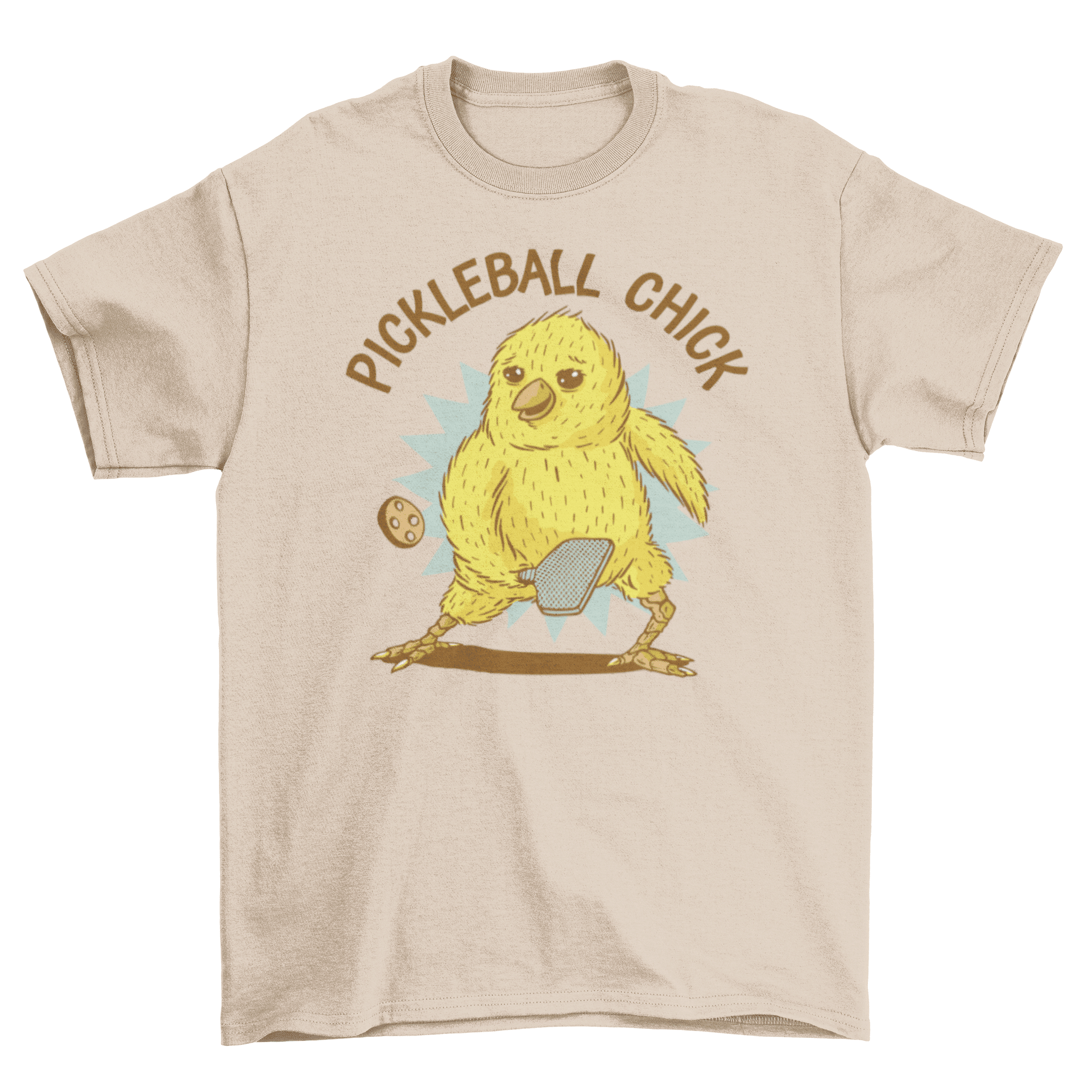 chick-playing-pickleball-tshirt-tan